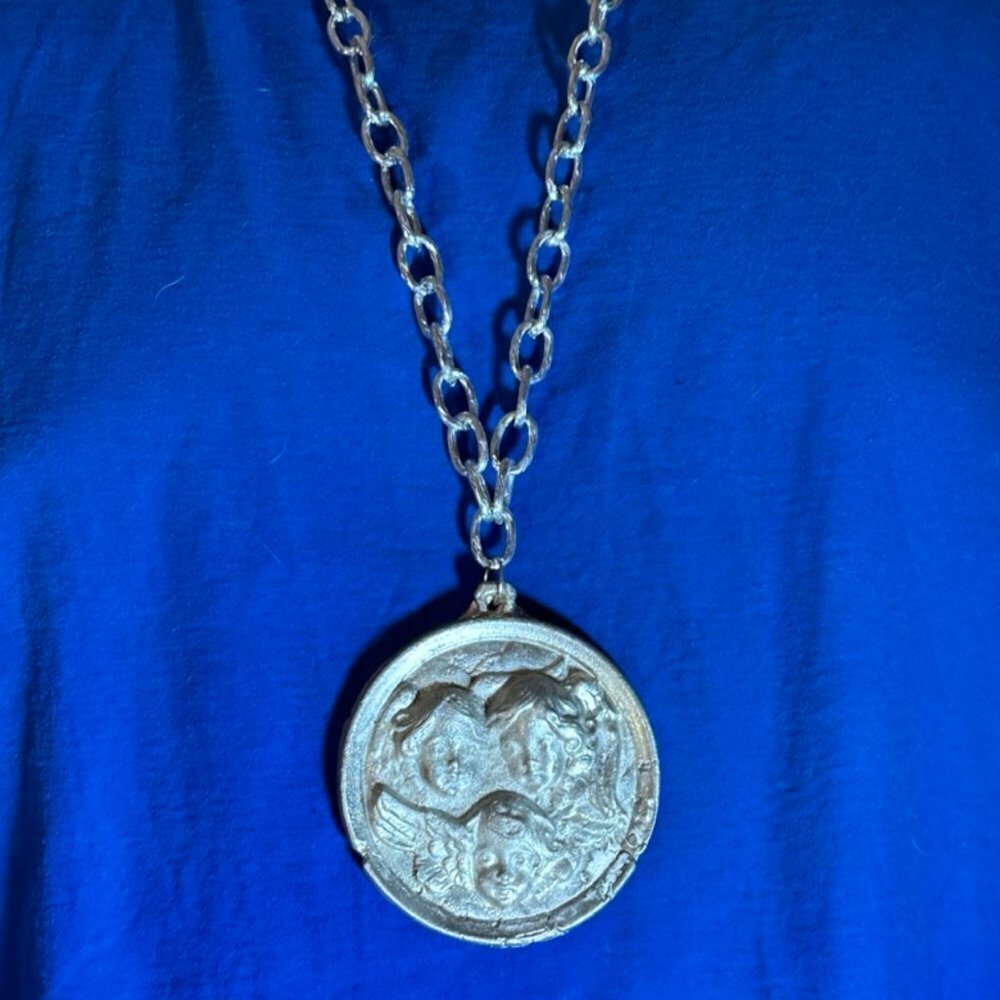 Heavy Angel Pendant Mens Silver Hip Hop Cherub Necklace Chain Baroque Cupid